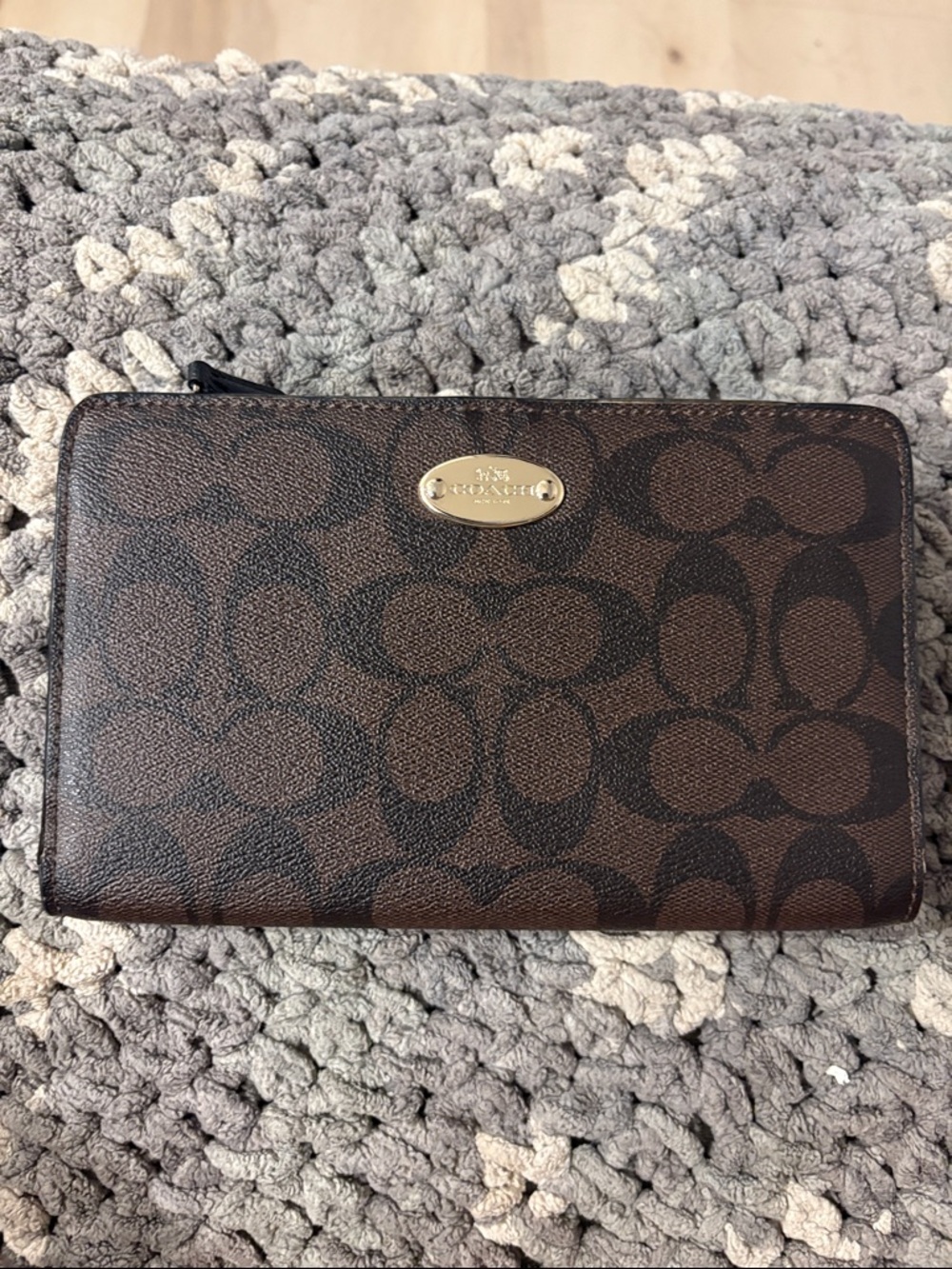 Coach Brown Signature Zip Wallet